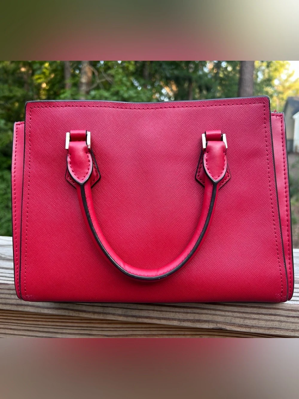 Michael Kors Flame Red Saffiano Leather Medium Hope Satchel with Gold Hardware